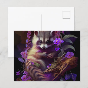 Cartes Postales Raccoon Mauve