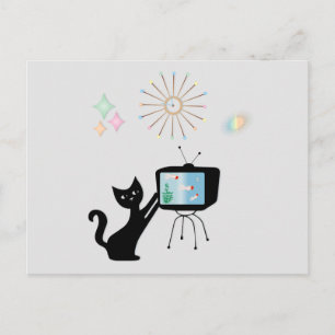 CARTES POSTALES RÉTRO ATOMIC CAT & VIEILLE TV SET