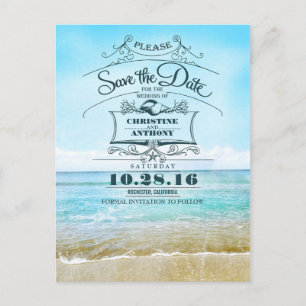 Cartes postales rétro pour mariage à la plage avec