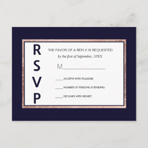 Cartes postales RSVP bleu marine simple Rose