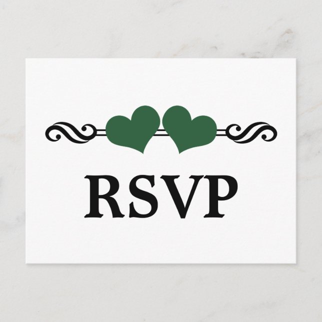 Cartes postales RSVP Coeurs Élégants, Vert (Devant)