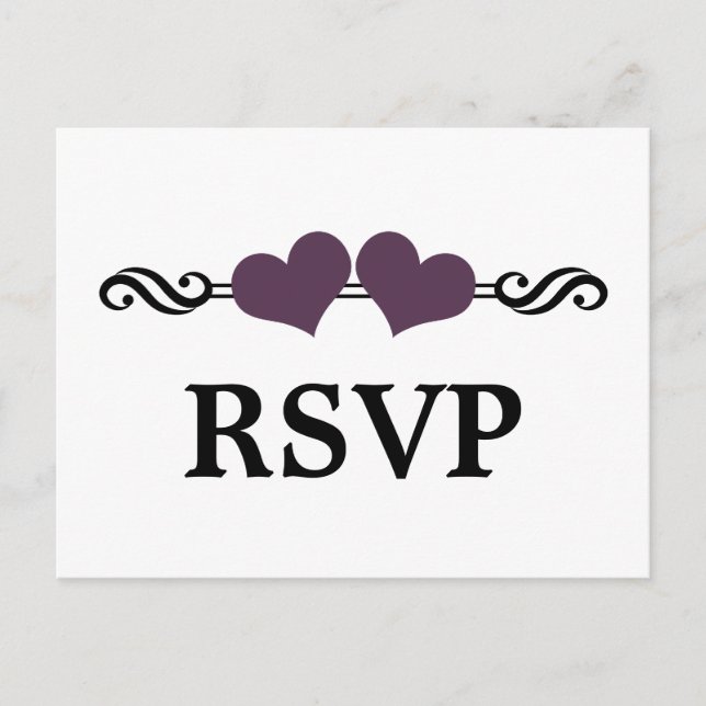Cartes postales RSVP Coeurs Élégants, Violet (Devant)