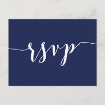 Cartes postales RSVP de mariage bleu marine simple