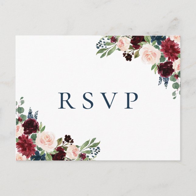 Cartes postales RSVP de mariage floral de la marin (Devant)