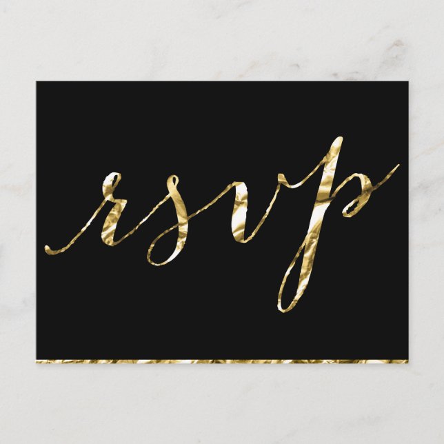 Cartes postales RSVP de mariage noir élégant (Devant)