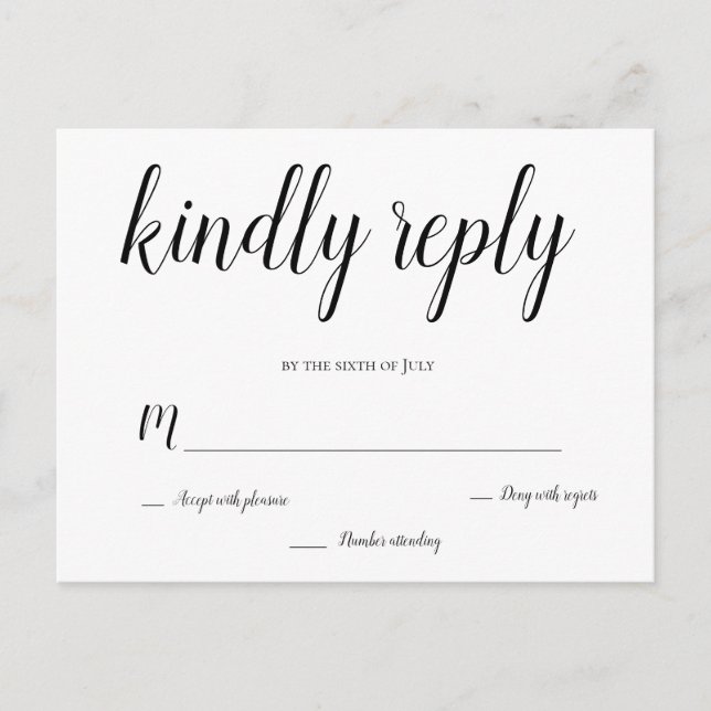 Cartes postales rsvp de mariage script moderne (Devant)