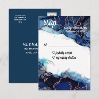 Cartes postales RSVP en cuivre et Agate bleu