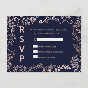 Cartes postales RSVP Gold Floral Rose Blue Navy