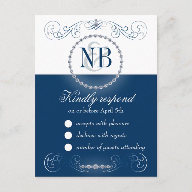 Cartes postales RSVP marine et argent RSVP Rhinest (Devant)