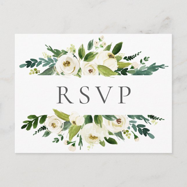 Cartes postales RSVP pour mariage blanc et vert (Devant)