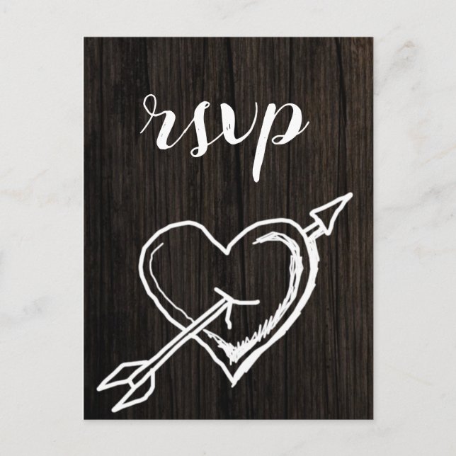 Cartes postales rsvp pour mariage en bois de coeur (Devant)