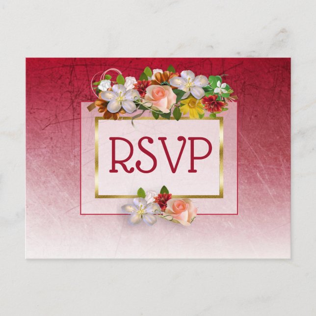 Cartes postales RSVP Rose Floral Rouge et Bourgogn (Devant)