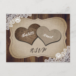 Cartes postales RSVP Rustic Wood Burlap