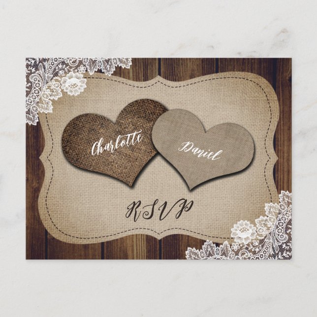 Cartes postales RSVP Rustic Wood Burlap (Devant)