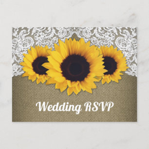 Cartes postales RSVP Sunflower Burlap and Lace Wed