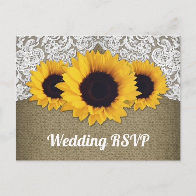 Cartes postales RSVP Sunflower Burlap and Lace Wed (Devant)
