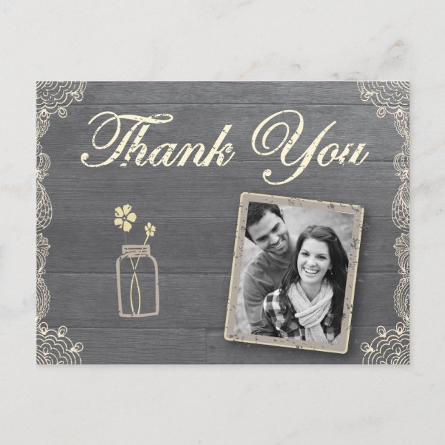 Cartes postales Rustique Mason Jar Merci (Devant)