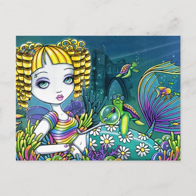 Cartes postales "Sandy" Rainbow Sea Turtle Mermaid (Devant)