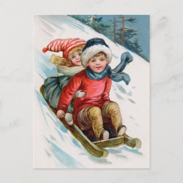 Cartes postales Sledding de Noël vintage (Devant)