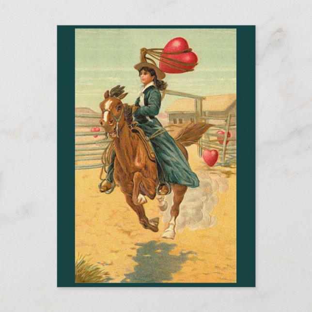 Cartes postales - Valentine cowgirl cheval lasso c (Devant)