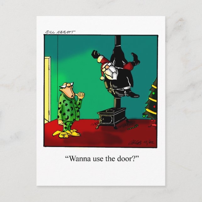 Cartes postales X mas amusantes Père Noël coincé à (Devant)
