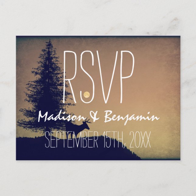 Cartes POSTCARDS RSVP pour mariage des cerfs rusti (Devant)