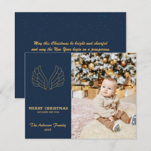 Cartes Pour Fêtes Annuelles С Noël bleu or ailes d'ange famille photo