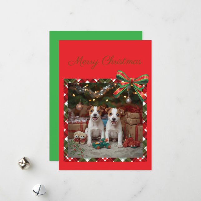CARTES POUR FÊTES ANNUELLES かわいいジャックラッセルテリアの子犬たちとクリスマス♡ (Devant/Arrière en situation)