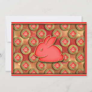 Cartes Pour Fêtes Annuelles 福 Fu Symbole Rouge or mou lapin chinois Nouvel An