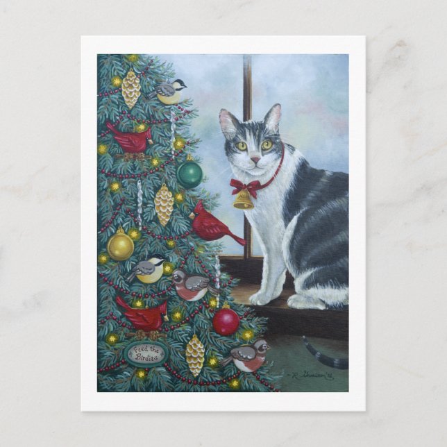 Cartes Pour Fêtes Annuelles 0417 Cat & Christmas Tree Postcard (Devant)