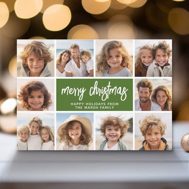 Cartes Pour Fêtes Annuelles 10 Photo Collage - Joyeux Noël Retro Stripes (Modern Holiday Greeting Card with a Family Photo)