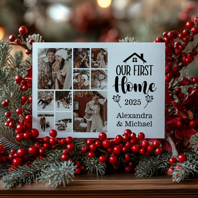 Cartes Pour Fêtes Annuelles 10 Photo Minimaliste Noël Notre Première Maison (Créateur téléchargé)