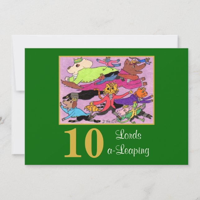 Cartes Pour Fêtes Annuelles 10 Seigneurs un Leaping mignon Animaux personnalis (Devant)