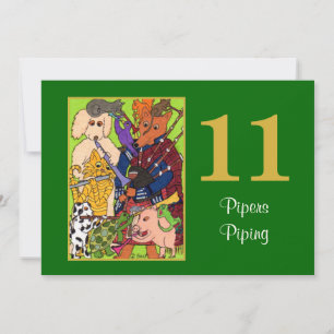 Cartes Pour Fêtes Annuelles 11 joueurs de pipeau sifflant les animaux mignons