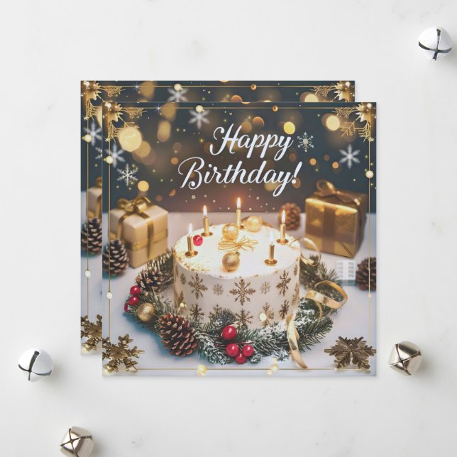 Cartes Pour Fêtes Annuelles 12月の煌めくバースデーカード／Sparkling December Birthday Card (Devant/Arrière en situation)