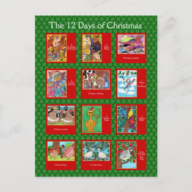 Cartes Pour Fêtes Annuelles 12 Jours de Noël de mignons animaux (Devant)