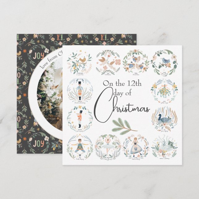 Cartes Pour Fêtes Annuelles 12 Jours de Noël Élégant (Devant / Derrière)