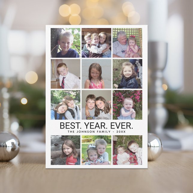 Cartes Pour Fêtes Annuelles 12 Photo - Meilleure année jamais noir blanc (12 Photo Christmas Card - Modern tribal Pattern)
