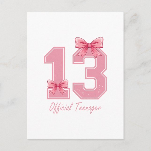 Cartes Pour Fêtes Annuelles 13 ans Coquette rose Bow Officielle Adolescent 13 (Devant)