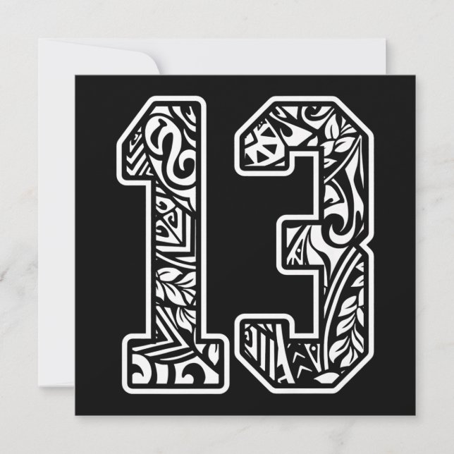 Cartes Pour Fêtes Annuelles 13 Polynésien Tatouage Numéro 13 Ventilateur Sport (Devant)