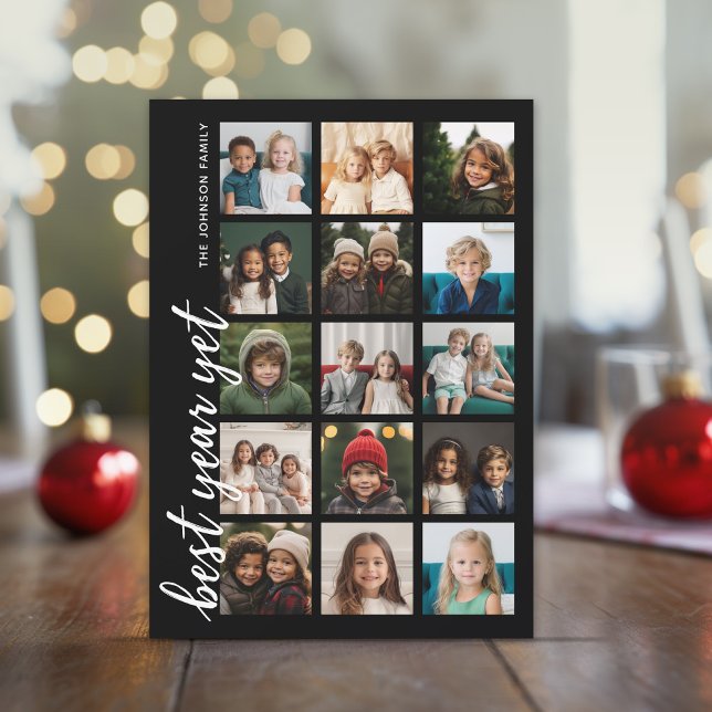 Cartes Pour Fêtes Annuelles 15 Photo Meilleure année mais HYN Minimal Noir (15 Photos on this modern Christmas Card with a retro black and white stripe pattern on the back)