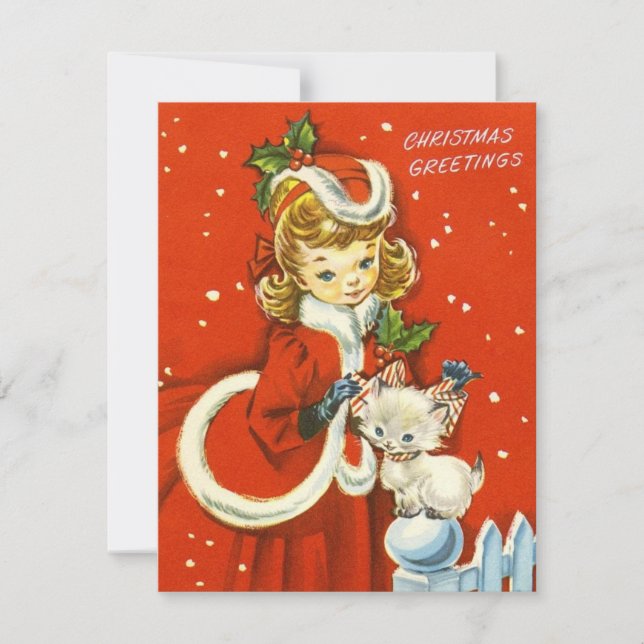 Cartes Pour Fêtes Annuelles 1950 Retro Vintage Christmas Girl (Devant)