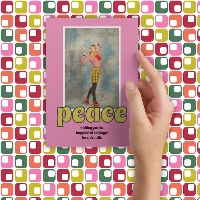 Cartes Pour Fêtes Annuelles 1970 Message de paix rétro Photo rose (Créateur téléchargé)