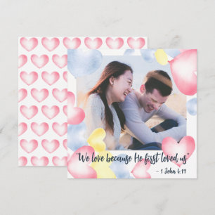 Cartes Pour Fêtes Annuelles 1 Jean 4:19 Valentines Jour Aquarelle Coeur