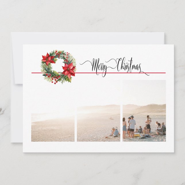 Cartes Pour Fêtes Annuelles 1 ou 3 photo avec la couronne de Noël (Devant)