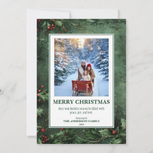 Cartes Pour Fêtes Annuelles 1 Photo Holly et Berry Flat Christmas Card