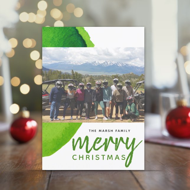 Cartes Pour Fêtes Annuelles 1 Photo Joyeux Noël Aquarelle Abstraite moderne (Online Christmas Card with an artistic, watercolor background and modern fonts)