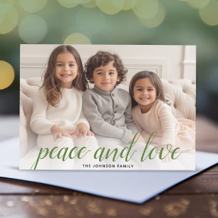 Cartes Pour Fêtes Annuelles 1 Photo Noël Script Vert Damassé Paix