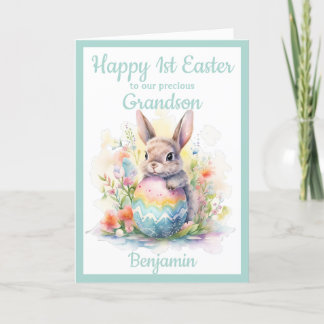 Cartes Pour Fêtes Annuelles 1er Easter Petit-fils Bleu oeuf Bunny