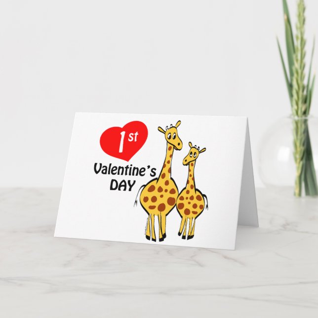 Cartes Pour Fêtes Annuelles 1er Jour des Valentines Thème de la Giraffe (Devant)